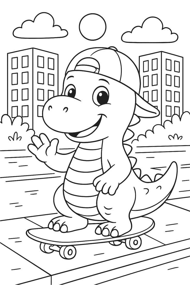 Sample coloring page — dinosaur on a skateboard